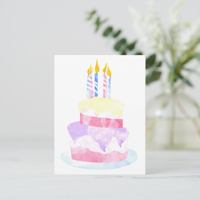 Carte Postale Faire un voeu | Aquarelle Joyeux gâteau d'annivers (Debout devant)