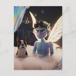 Carte Postale Fairy and Boston Terrier irrité par le bain