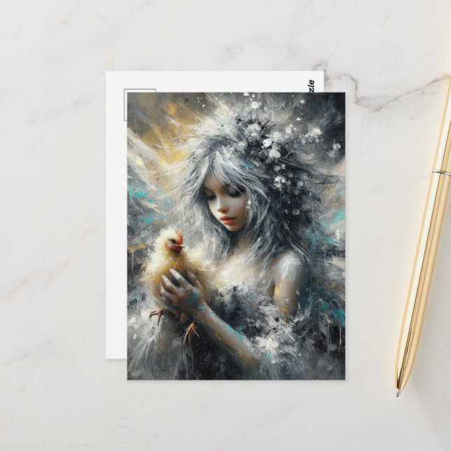 Carte Postale Fairy and her Little Buff Chick (Devant/Arrière en situation)