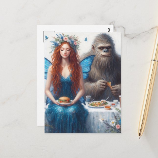 Carte Postale Fairy and Sasquatch Picnic (Devant/Arrière en situation)
