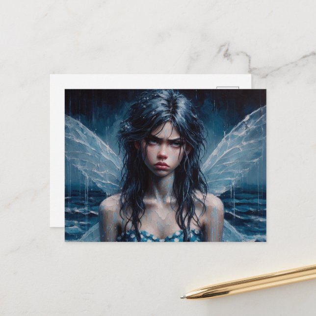 Carte Postale Fairy Annoyed Rainy Ocean Trip (Devant/Arrière en situation)