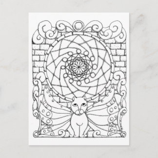 Carte Postale Fairy Chat et Rose Window