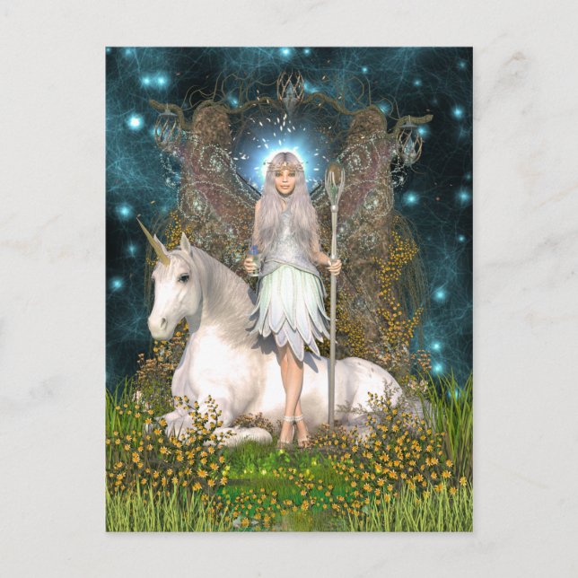 Carte postale Fairy Crystal et Unicorn (Devant)