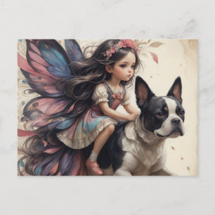 Carte Postale Fairy Riding a Boston Terrier Imaginaire