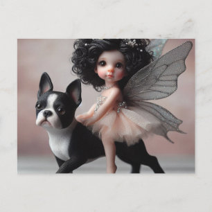 Carte Postale Fairy Riding a Boston Terrier Imaginaire