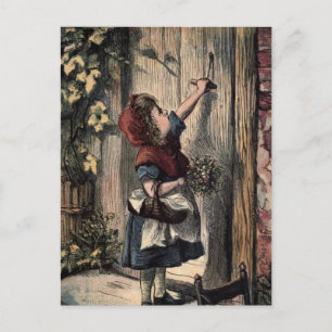 Carte Postale Fairytale Rouge Riding Hotte À La Porte De Grandma