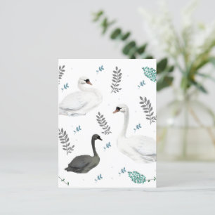 Carte Postale Fairytale Swan Illustration Folk Botanical