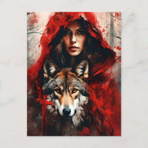 Carte Postale Fairytale Woman et un loup