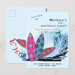 Carte Postale Faisons une fête d'anniversaire de surf sur la pla