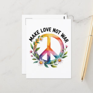 Carte Postale Faites de l'amour pas la guerre signe de paix et f