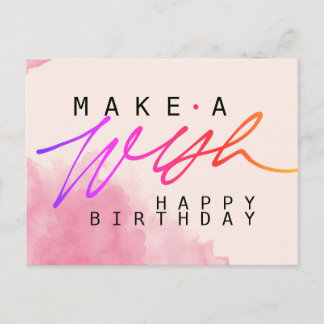 Carte Postale Faites un vœu Joyeux Anniversaire en rose