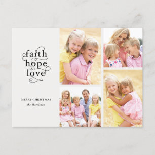 Carte Postale Faith Hope Love 4-Photo Famille Noël