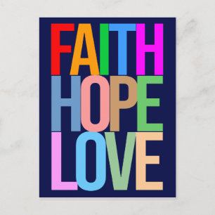 Carte Postale Faith Hope Love Positive colorée