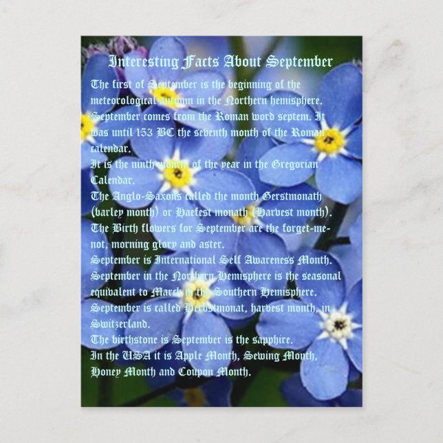 Carte Postale Faits Intéressants Sur Septembre (Devant)