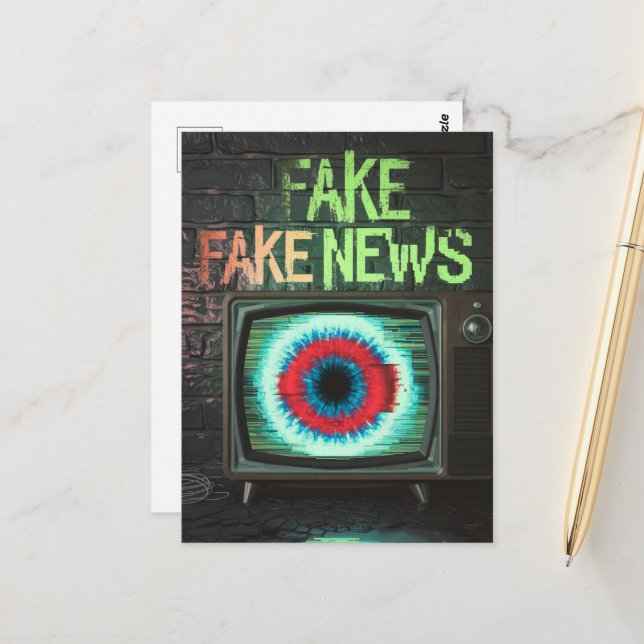 Carte Postale Fake Fake News Retro TV Eyeball Glitch (Devant/Arrière en situation)