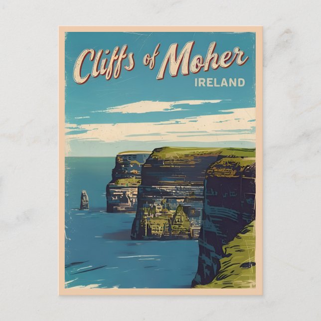 Carte Postale Falaises Vintage voyage rétro de Moher Irlande (Devant)