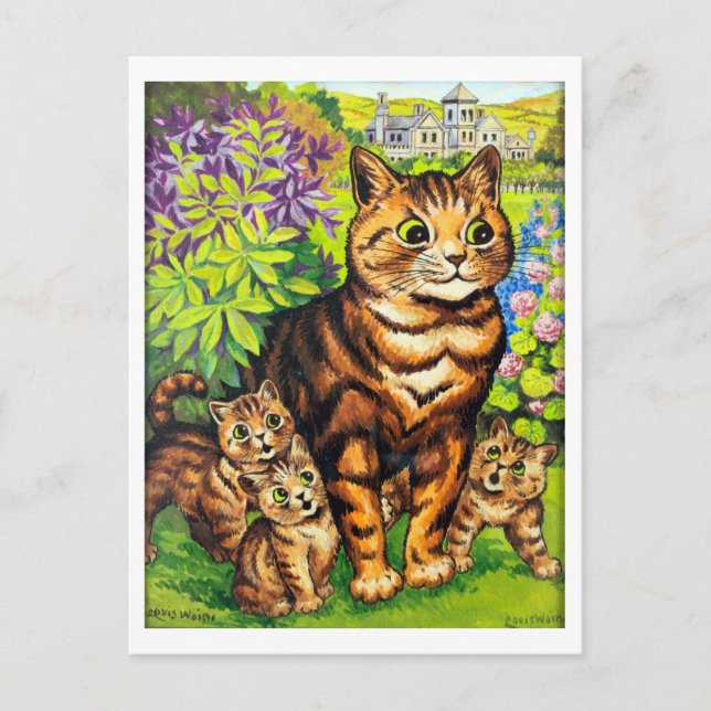 Carte Postale Famille de Chats dans un jardin, Louis Wain (Devant)