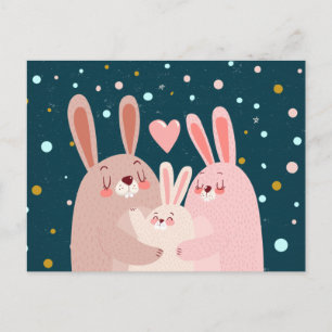 Carte Postale Famille de lapin mignon
