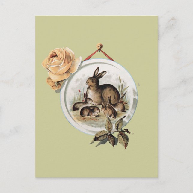 Carte Postale Famille de lapins vintages (Devant)