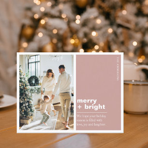 Carte Postale Famille de photos de Noël   Joyeux + rose vif