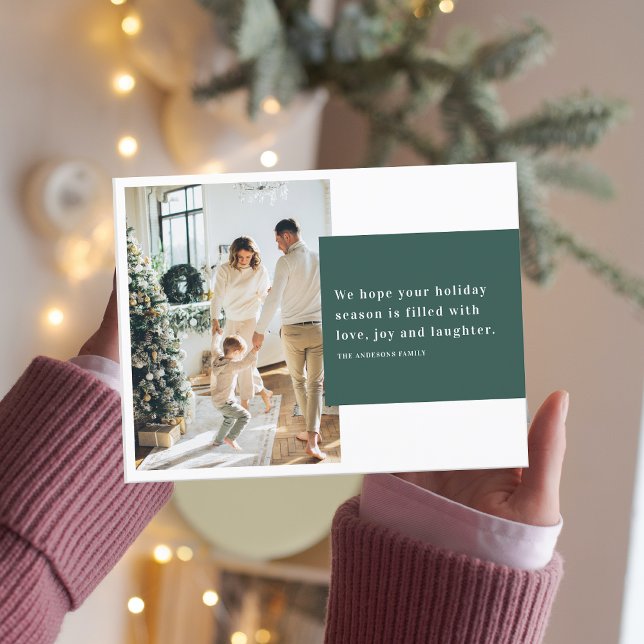 Carte Postale Famille de photos Noël Deux | Green Happy Holiday (Créateur téléchargé)