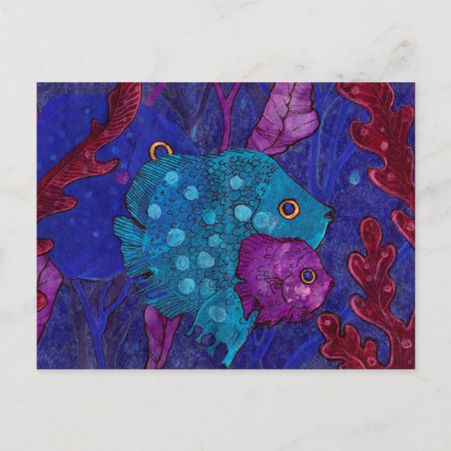 Carte Postale Famille de poissons, Animaux sous-marins Illustrat (Devant)