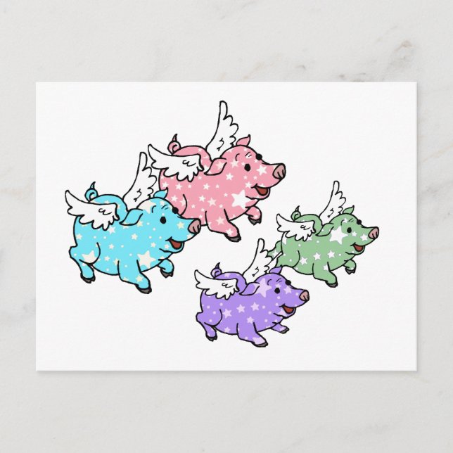 Carte Postale Famille de porcs volants (Devant)