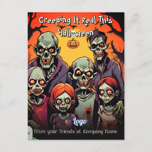 Carte Postale Famille de zombies drôle, dessin animé effrayant H