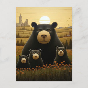 Carte Postale Famille d'ours Dapper dans un royaume floral