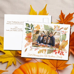 Carte Postale Famille Élégante Thanksgiving Photo Feuilles d'aut