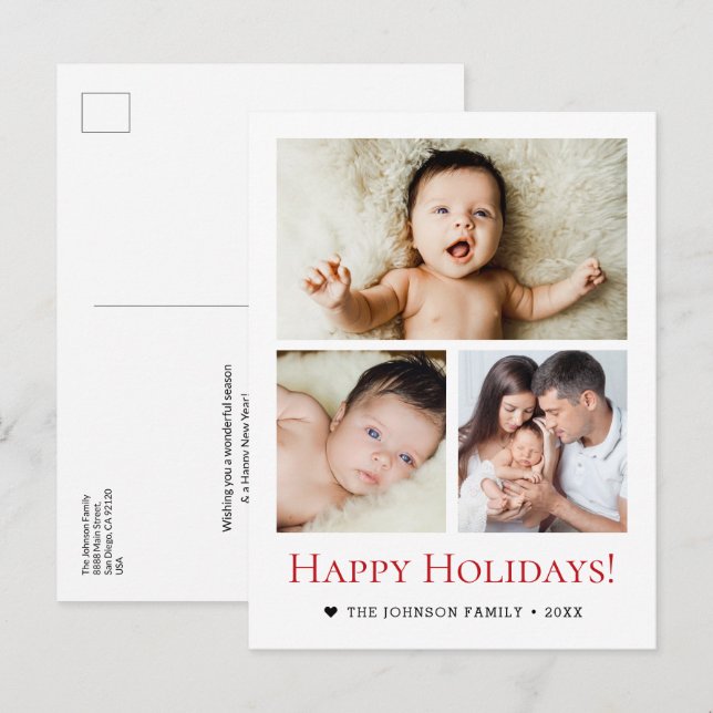 Carte Postale Famille moderne Red Black White 3-Photo (Devant / Derrière)