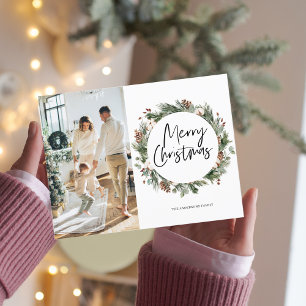 Carte Postale Famille Photo   Joyeux Noël Pine Wreath Postca