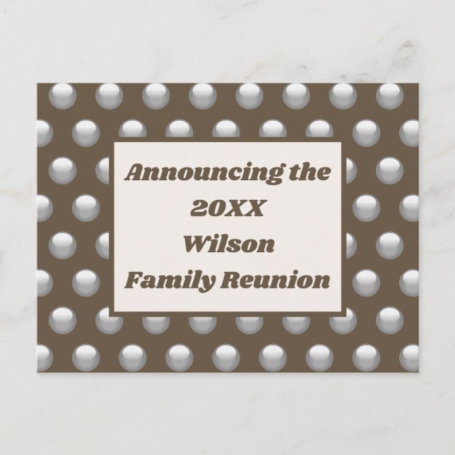 Carte Postale Famille Réunion Brown Argent Polka Dot Faire-part (Devant)