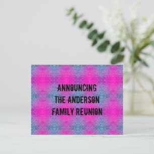 Carte Postale Famille Réunion Neon Rose Bleu Tie Dye Faire-part