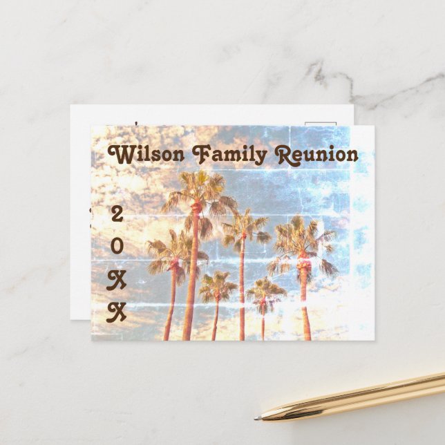 Carte Postale Famille Réunion Palm Trees Faded Photo Style Invit (Devant/Arrière en situation)