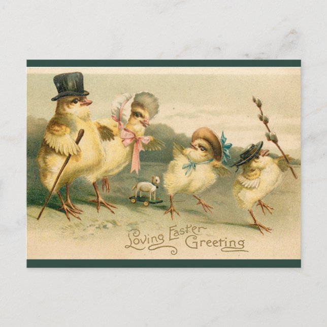 Carte Postale Famille vintage de poulets Dimanche de Pâques Prom (Devant)