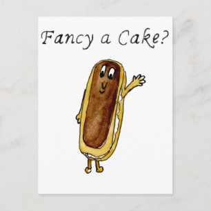 Carte Postale Fancy a Cake Funky Chocolate Eclair Quirky Art