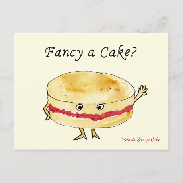 Carte Postale Fancy a Cake Funny Quirky Victoria Éponge Humour (Devant)