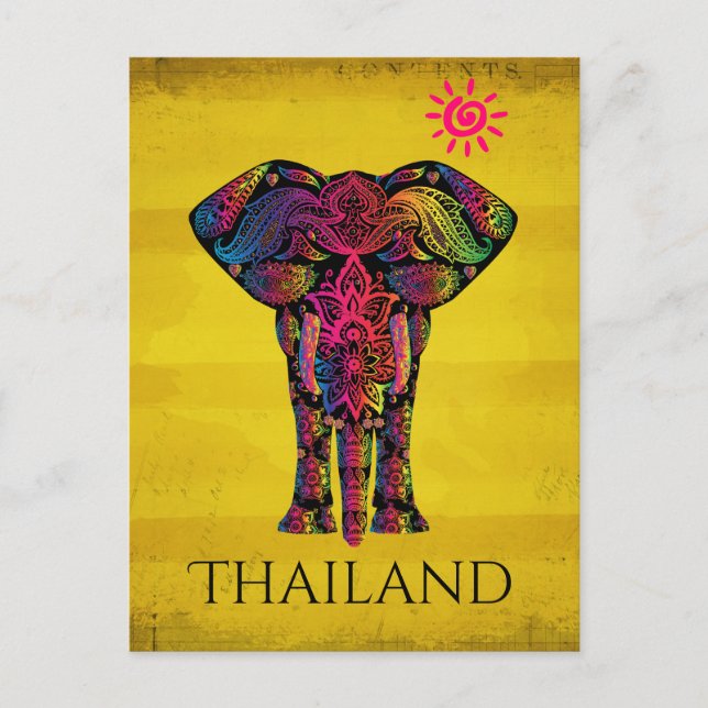 Carte Postale Fancy Elephant Design Gras Couleur brillante | Tha (Devant)