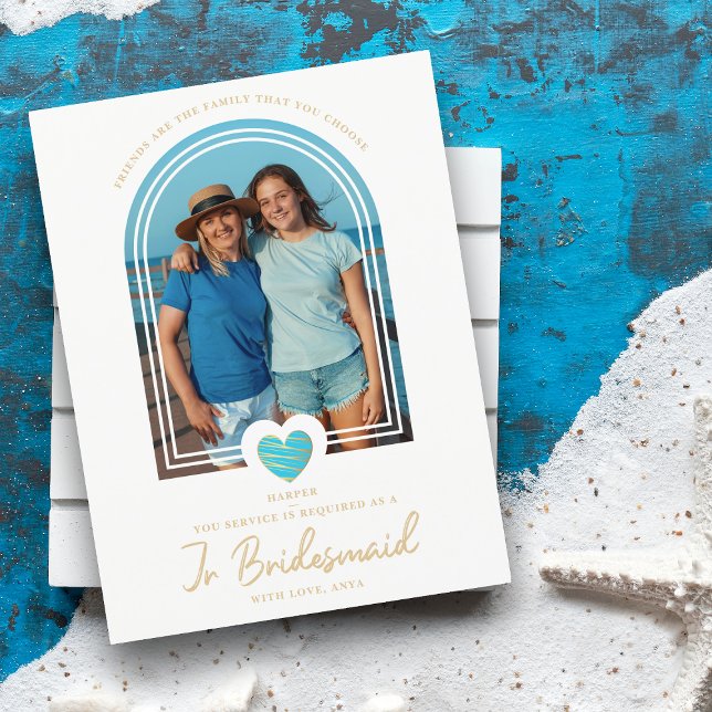 Carte Postale Fancy Jr Bridesmaid Blue Heart Photo Proposition (Créateur téléchargé)