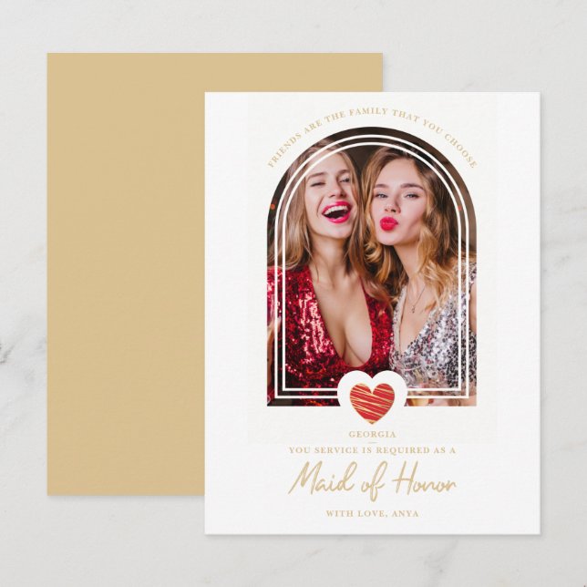 Carte Postale Fancy Maid of Honor Red Heart Photo Proposal (Devant / Derrière)