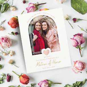 Carte Postale Fancy Matron of Honor Pink Heart Photo Proposition