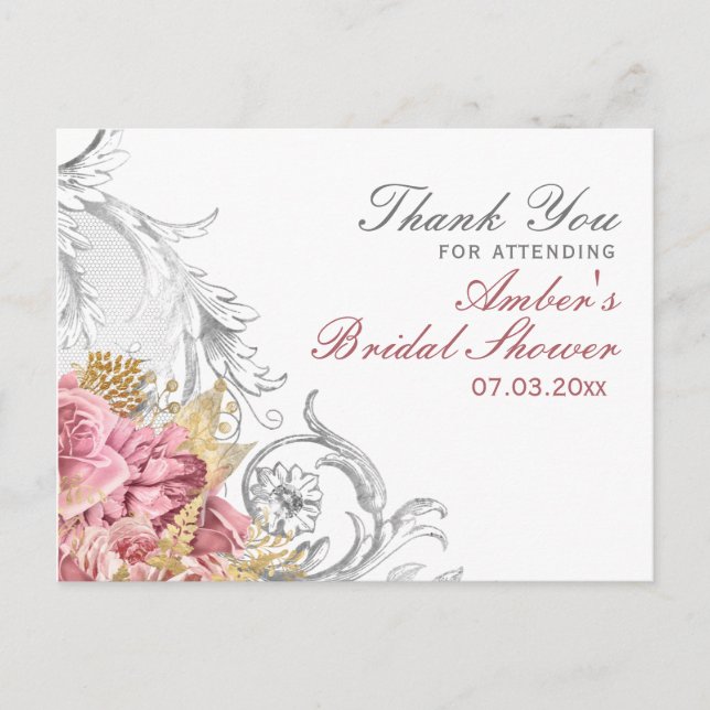 Carte Postale Fancy Pink Floral Bridal Shower (Devant)