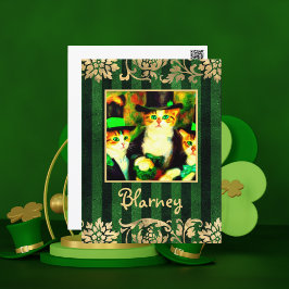 Carte Postale Fancy St Patrick's Day Cats Blarney avec des rayur