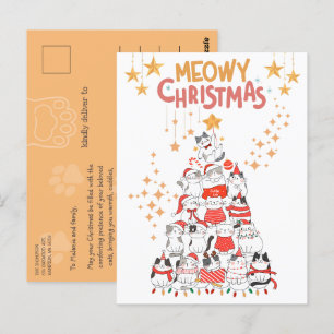 Carte Postale Fantaisie Chats Xmas Arbre Meowy Noël