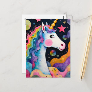 Carte Postale Fantaisie de licorne colorée adorable