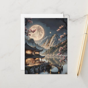 Carte postale fantaisie de village japonais au cla