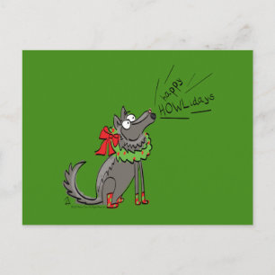 Carte Postale Fantaisie Loup Noël Joyeux Howlidays Holiday