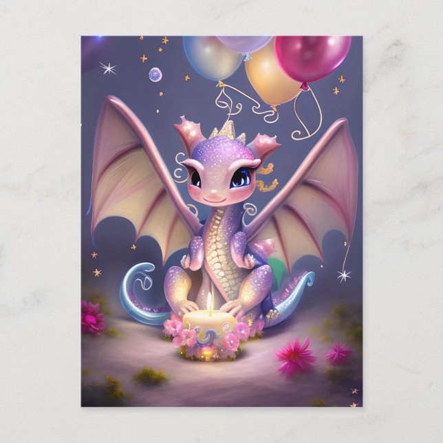 Carte Postale Fantaisie Mignon Kawaii bébé dragon (Devant)