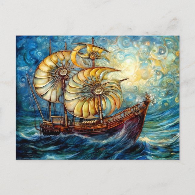Carte Postale Fantastical Nautilus Ship in Swirling Ocean (Devant)